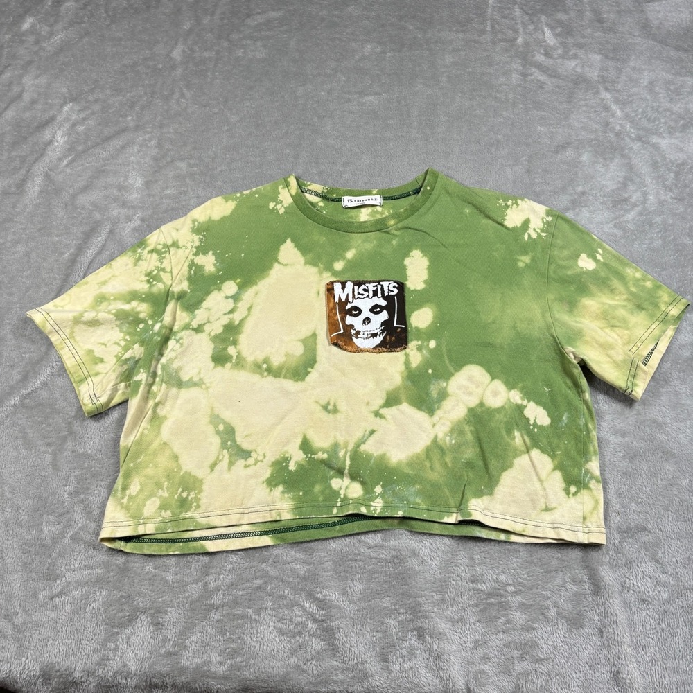 Misfits Cropped Shirt Womens Large Oversized Tie Dyed Distressed Patch Punk Rock